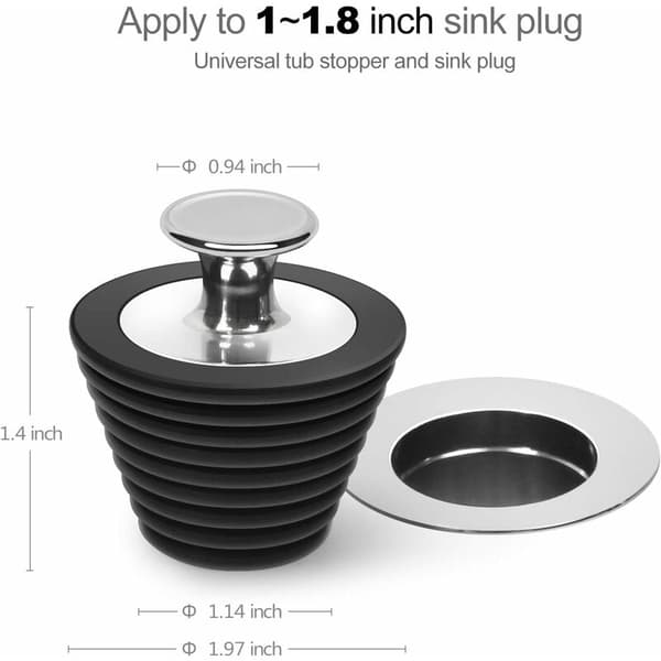 2-pak universelle badekarspropper, afløbspropper til badekar og håndvask, til afløbshuller 25mm-47mm, sort og grå