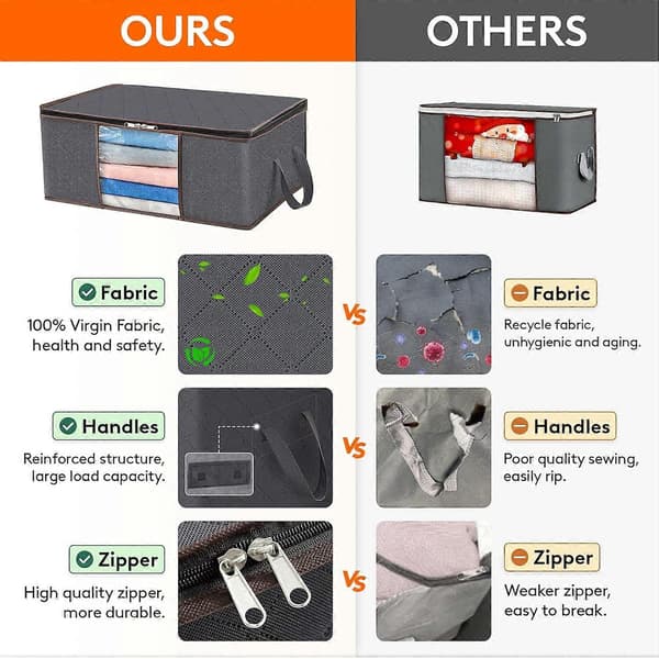 3-pack, 35 liter Clothes Storage Foldable Storage Box Wardrobe with Reinforced Handles, Fits Jackets, T-shirts, Blankets