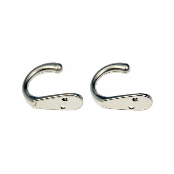 Satin Nickel Single Hook, 2-pack, Includes Mounting Hardware, 10 lb Working Limit