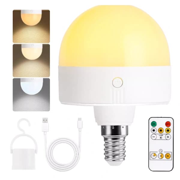 E14 Rechargeable LED Bulb 2-pack, 300LM, Remote Control & Dimmable