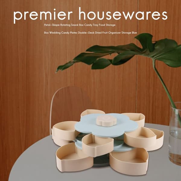 Petale - Rotating Snack Box Candy Tray Food Storage Box Wedding Candy Plates Double Deck Dried Fruit Storage Organizer Blue