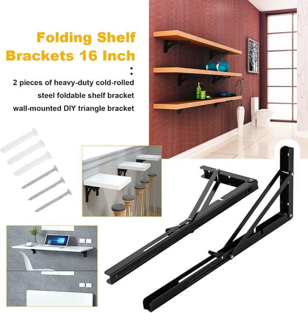 st 200 mm sort vægfoldbar konsol, foldbar konsol foldbar konsol tung Loa