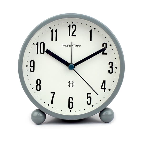 Round Alarm Clock, Non-Ticking, Battery Operated with Light Function, Super Silent Alarm Grey