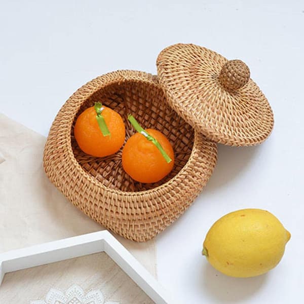 Common storage box in rattan, willow tray, square, handmade, bohemian style
