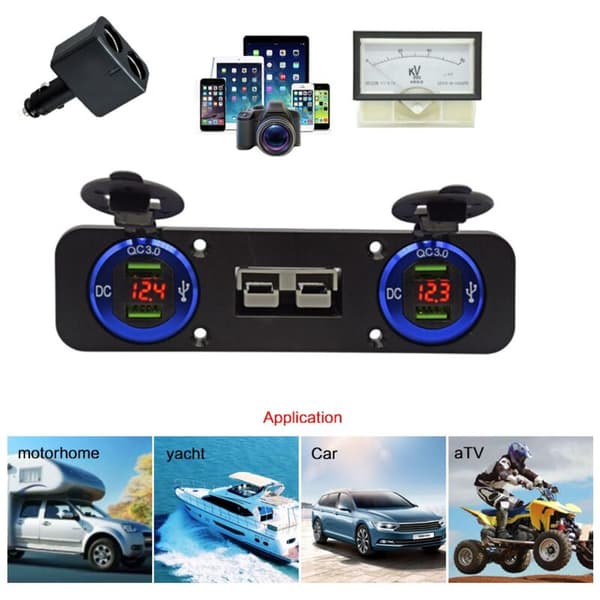 QC3.0 Dobbelt USB-opladerpanel forsænket montering med trykafbryder til campingvogn autocamper båd lastbil RV