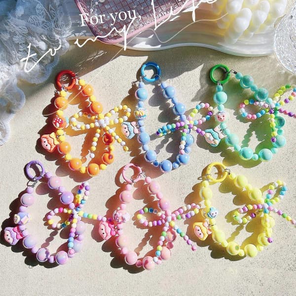 Personalized Beaded Phone Strap Pendant Lanyard Glittering Crystal Bead Mobile Phone Chain Strap for Smartphone Keychain Blue blue