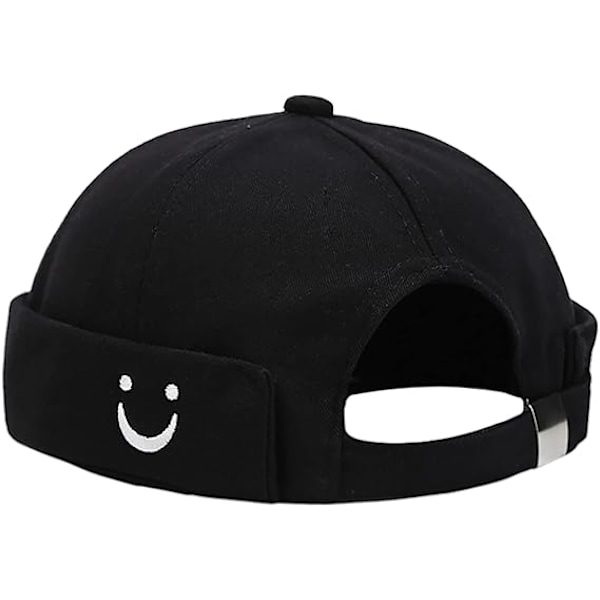 Rimless Hatt för Män och Kvinnor, Beanie, Arbetar-Sjömansmössa, Upprullad Kant, Retro, Justerbar (Svart)
