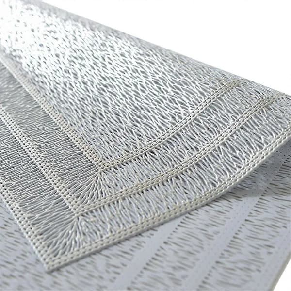 6 Pcs Rectangular Woven Placemats Non-Slip 45x30 cm Textured Scratch-Resistant PVC Placemats, for Kitchen Home Decor Silver