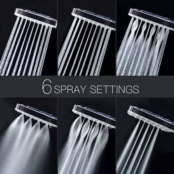 Shower Head, Large Square Shower Head with One-Hand Control, High-Pressure Shower Head with 6 Spray Modes, Chrome