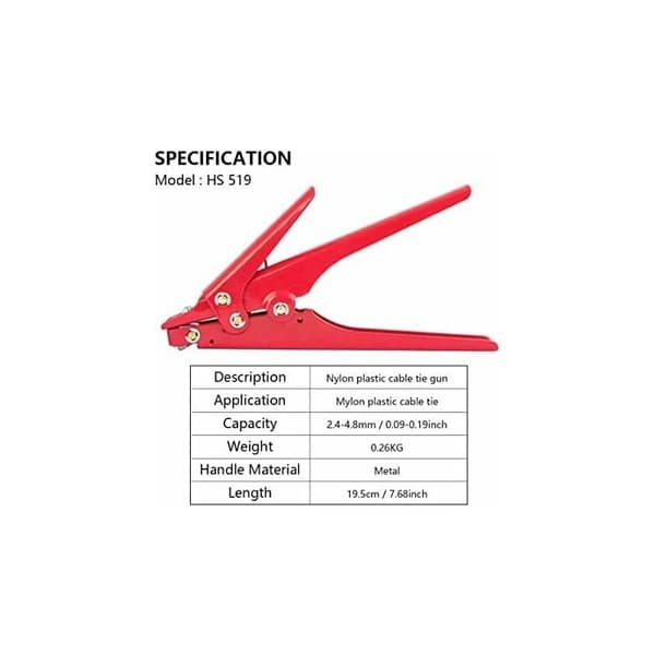 HS-519 Cable Tie Gun, Cable Tie Tool, Portable Wire Pliers Fast Bundle Handling Hand Tool for 2.4-9.0mm² Nylon Cable Ties