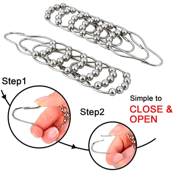 12-pack Rostfria Duschdraperiringar i Metall, Silver - Kompatibla med Standard Duschstänger