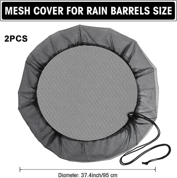 Rain Barrel Net, 95 cm Cover with Drawstring, Adjustable Protective Net, Protection Against Leaves, Mosquitoes