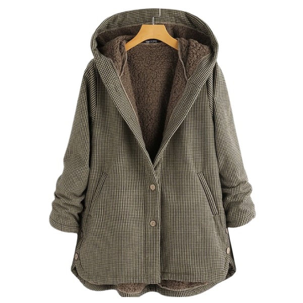 Kvinnor Plus Size Velvet Långärmad Pläd Hooded Winter Vintage Asymmetrisk Button Jacket