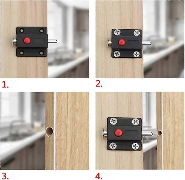 Door Bolt Lock, Automatic Spring Button Security Latch, Inner and Outer Door Latches for Wardrobes, Windows, Cabinets, Bedrooms, Kitchens (White)