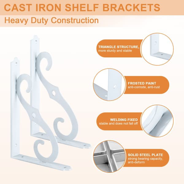 Decorative Shelf Brackets, Wall Mounted Floating Shelf Bracket for DIY Open Shelving, 2-Pack L-Shaped Heavy Duty White