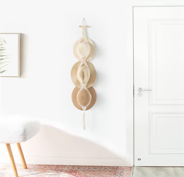 Hat Rack - Adjustable Cap Hanger Storage System Macrame for Wall Hand-Woven Decorative Holder Wide Brim 2 pcs_yu