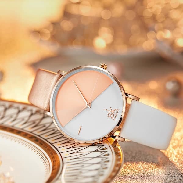 Damklocka äkta läder 38 mm elegant minimalistisk