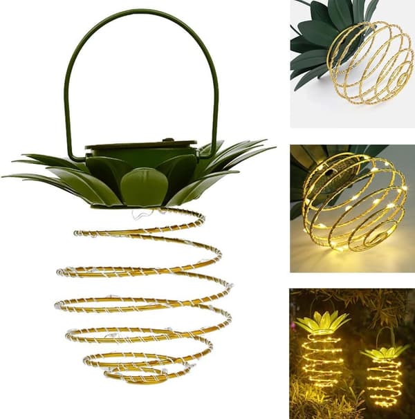 2 stk. Ananas LED Solcellelykt Varmhvit Ananas Solcellelampe Batteri Hage Solcellebelysning