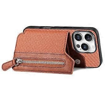 Compatible Case for iPhone 16 Pro Max Leather+PC+TPU Wallet Case with Zipper (Brown)