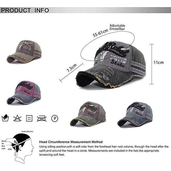 Cap Cap Vintage bomullskeps Unisex Distressed Snapback Trucker Hat