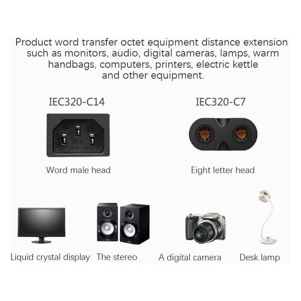 IEC 3-bens C14 han til C7 adapterkabel til PDU UPS (2,0 m)