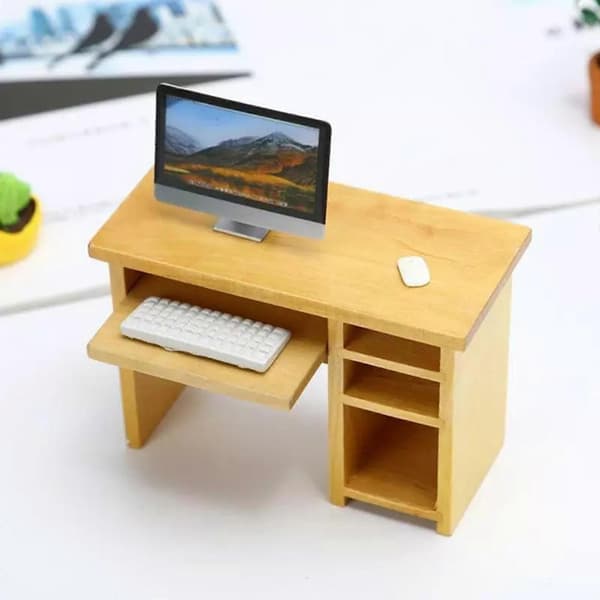 1:12 Compact Computer Desk with Pull-Out Keyboard Tray for Bedroom Office Study Table