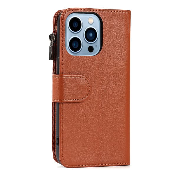 Compatible with iPhone15ProMax - Zipper Case, Flip Case with Shoulder Strap Brown Brun