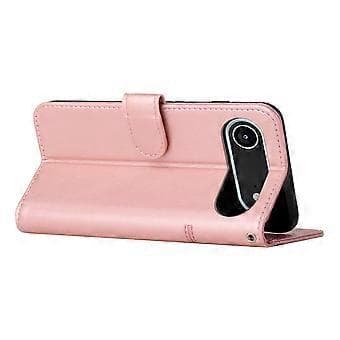 Compatible for iPhone 17 Air Leather Phone Case Foldable Stand Wallet Flip Cover with Strap (Rose Gold)