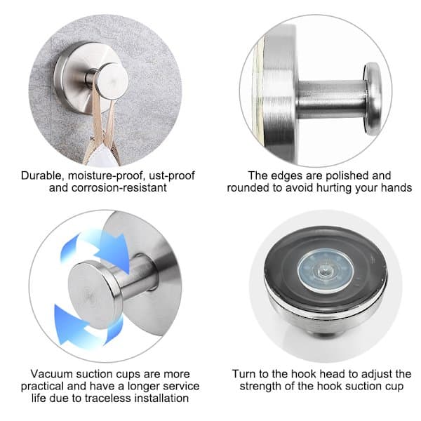 Väggkrokar med sugpropp, 4-pack Silver Silver Silver Silver