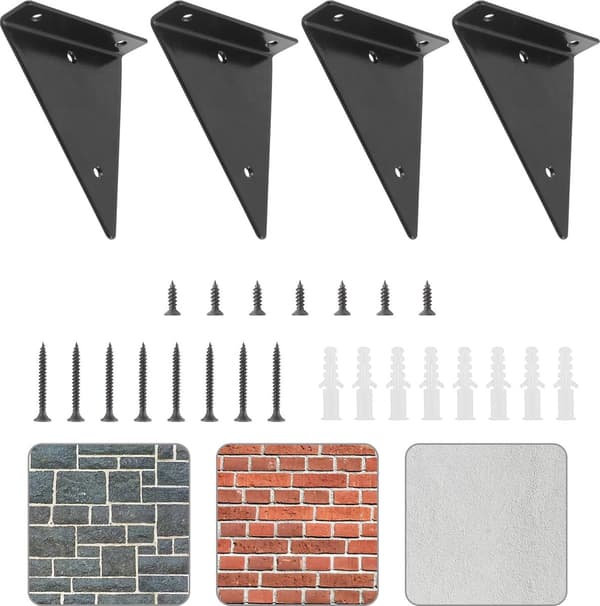 Triangular Shelf Bracket, Wall Mounted, Heavy Duty Hidden, Black, for 15-25cm Shelves, 4x