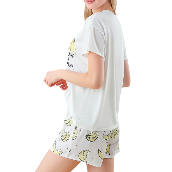 Kortärmad pyjamas för kvinnor Tecknad set Nattlinne Casual Shorts med dragsko Pyjamas Gul storlek XL