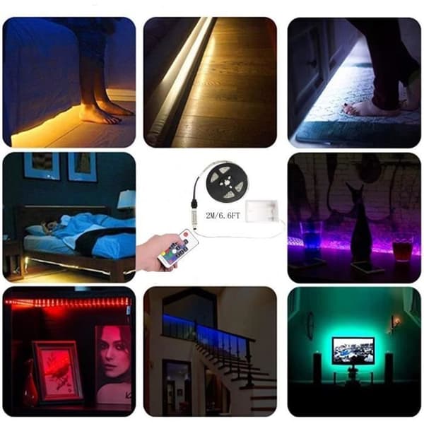 Battery-powered LED strips with remote control, self-adhesive, cuttable, waterproof, 2M 60 LED RGB Strip Lights-FX-