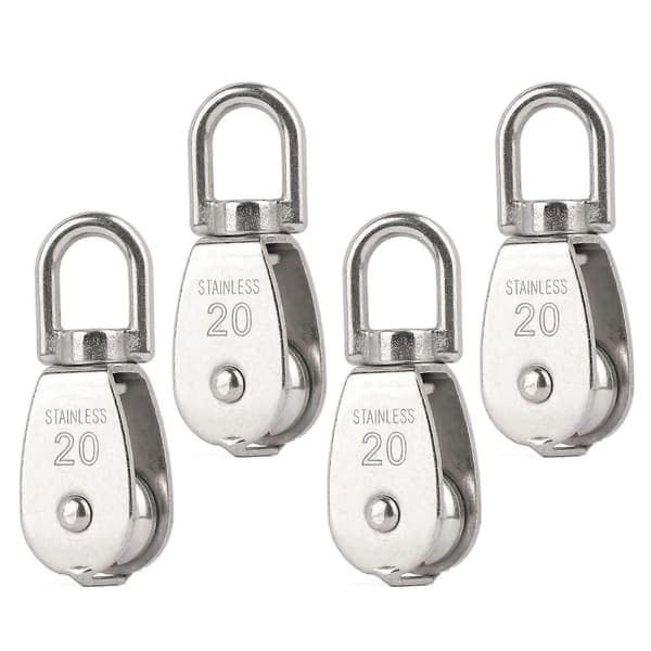 【LD】4PCS 304 Stainless Steel Pulley M20 Swivel Hook Rustproof 200lbs Load Compatible with Lifting
