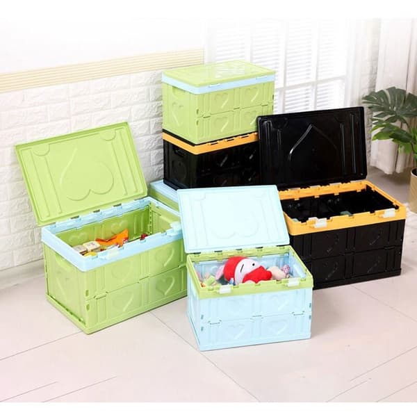 Foldable Storage Box with Lid Car Storage Tool Trunk Storage Box Household Office Organizer 30L - Black