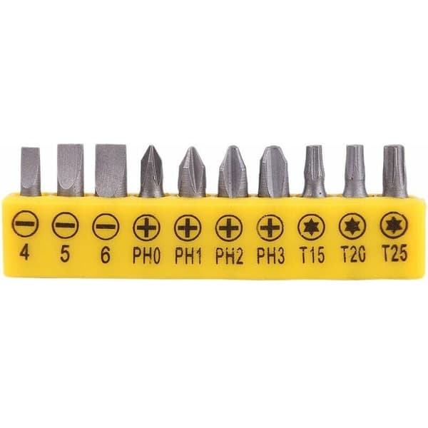 Angled Screwdriver, Bent Screwdriver, L-shaped Wrench, with 10 Bits for Construction Workers