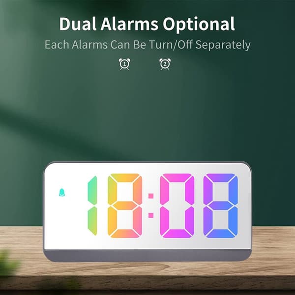 Digital Alarm Clock Voice Control Temperature Date Snooze Night Mode Table Clock 12/24H Function at Night LED Clock, White