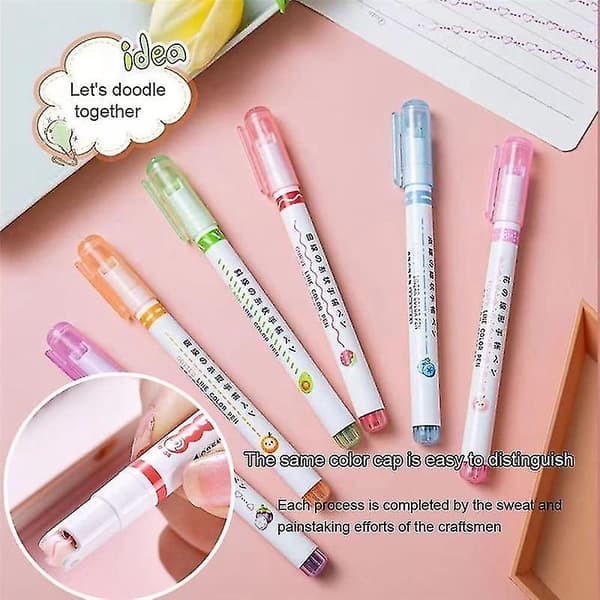 2 Sets Curved Highlighters - Dual Tip with 6 Different Shapes, Highlighters for Writing and Drawing