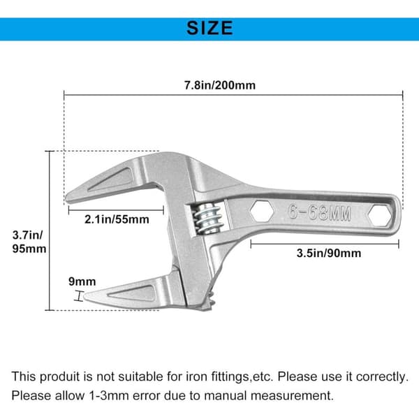 Adjustable Wrench 6-68mm Adjustable Wrench Short Handle Large Openings Ultra-thin and Lightweight Plumber Wrench Tool