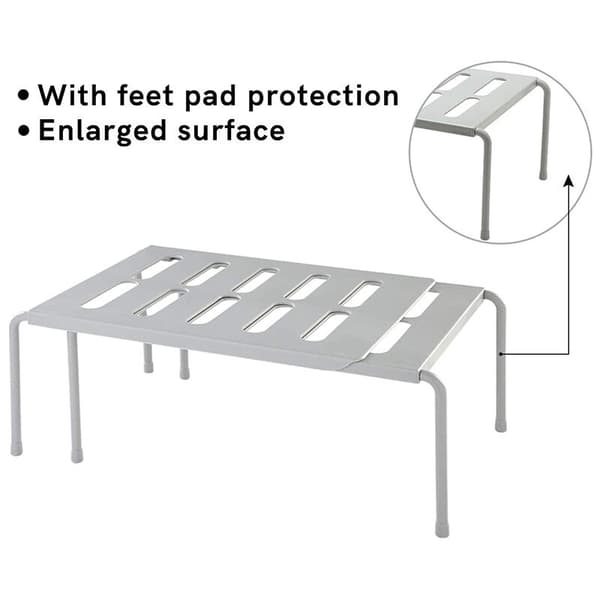 Expandable Kitchen Countertop Shelf Organizer, Shelf with Retractable Plastic Organizers, Multifunctional, Spice Rack White