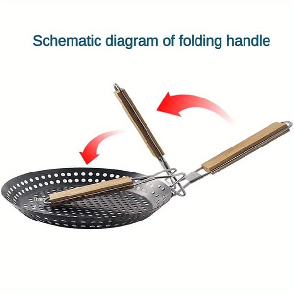 Outdoor BBQ Foldable Handle Flat Round Grill Pan Non-Stick Hollow Grill Pan BBQ Accessories