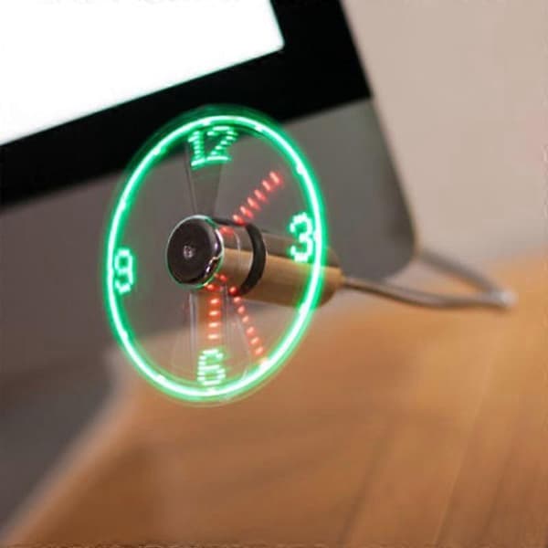 Creative Mini USB-driven LED-klocka Realtidsvisning Sommarkylande Neonfläkt