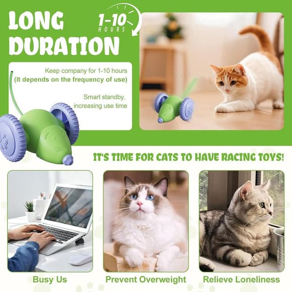 Automatic Cat Toy with LED Lights, USB Rechargeable Interactive Mouse, Indoor Cat Toy, Gift for Kittens