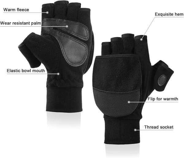 Vinterfleece fingerlösa vantar, vindtäta termiska halkfria pekskärmsvantar (M) M M