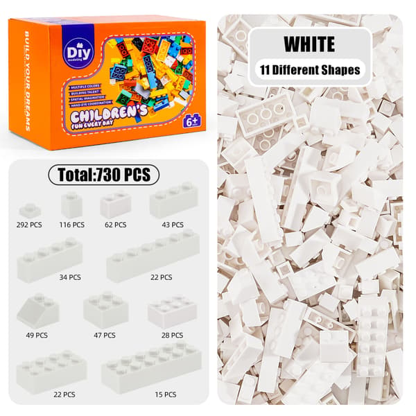 730 st Micro Brick DIY-kit – Kreativt Fritt Bygge Löst Pack*Vit* White White