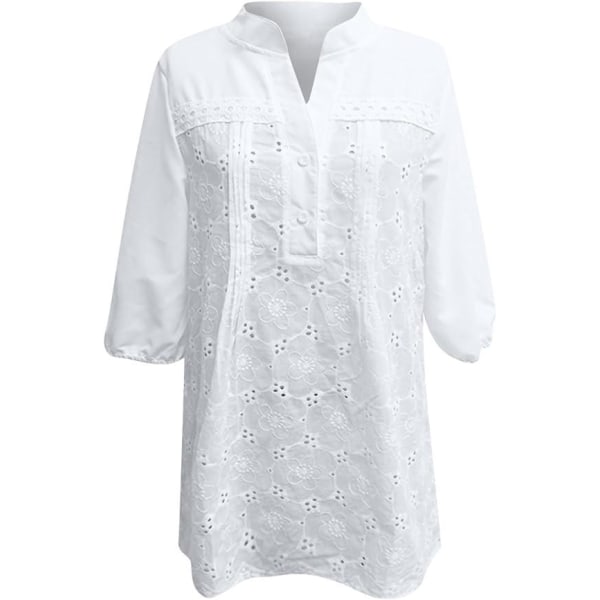 2024 Summer Fashion 3/8-ärmad vit skjorta Vacation Loose Flowing Shirt -2XL