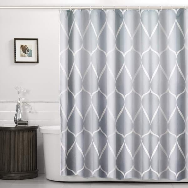 Dusjforheng, Vanntett Gitterdesign og Polyester, Vaskbart, Grå Dusjforheng med 12 Kroker