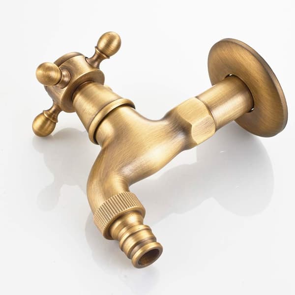 Vaskekran i messing med G1/2 vaskepipe - Antikk krysshåndtak moppekran for hagevask (bronse)