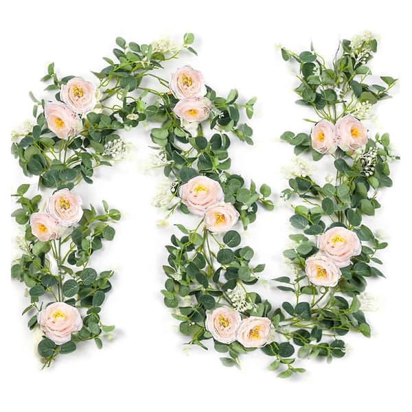 2-pack Eucalyptus Garland with Champagne, Green Garland Bulk Pack Artificial Silk Flower Eucalyptus L