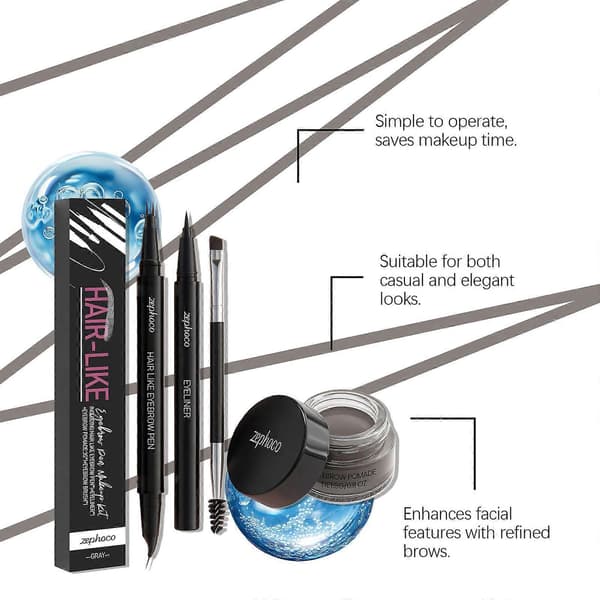 Zephoco Grey Eyebrow Dyeing Set: A Natural, Three-Dimensional, Silky And Smooth Eyebrow Contour For Daily Use