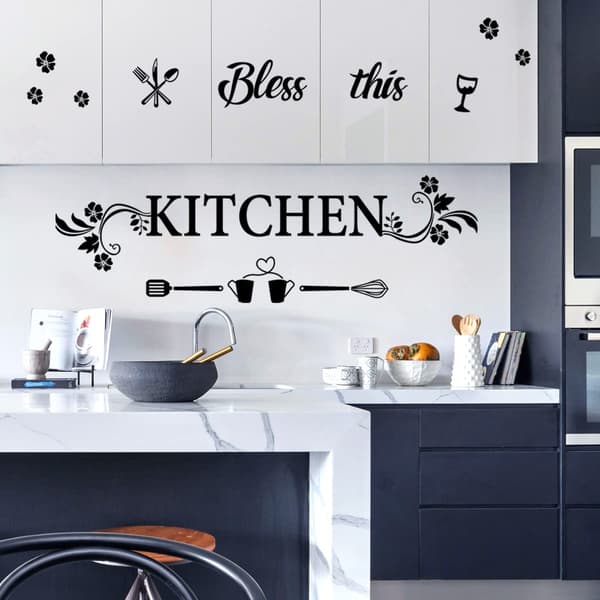 Kitchen Wall Decor Sticker Kitchen Quote Bless This Kitchen Wall Decals Flower Art Removable DIY Vinyl Wall Stickers for Kitchen